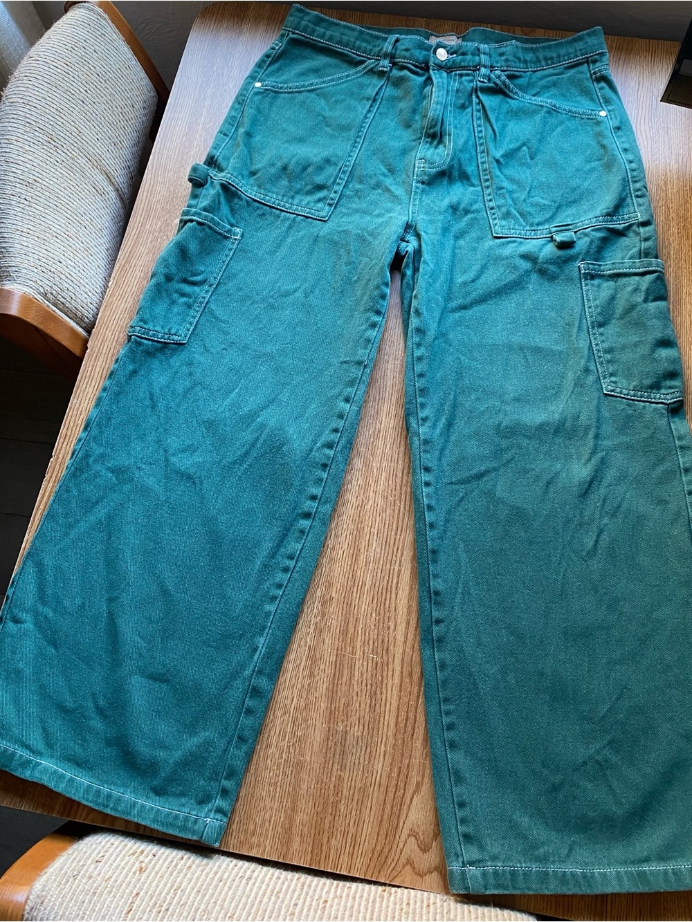 Women’s Harlow Teal Wide leg Utility Cargo Jeans 29” Waist